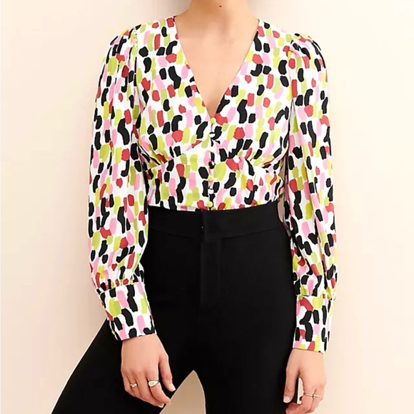 Anthropologie Glamorous Abstract Spot Blouse Multicolored Size S NWT - Picture 1 of 12